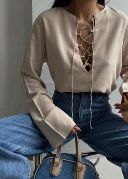 Blouse à lacets - Beige