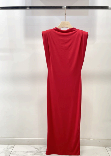 Robe longue moulante à épaulettes - rouge