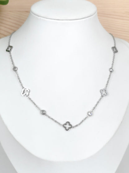 Collier trèfle avec strass en acier inoxydable