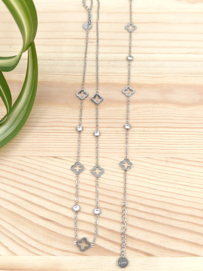 Collier trèfle avec strass en acier inoxydable