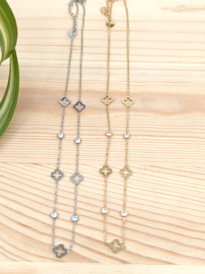 Collier trèfle avec strass en acier inoxydable